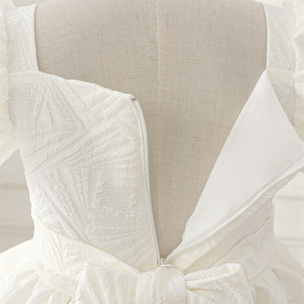 Frocklet Girls' White A-Line Puff Sleeve Princess Dress for Parties & Weddings 4