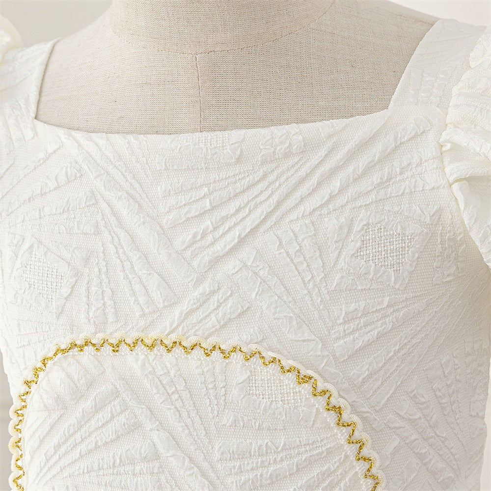 Frocklet Girls' White A-Line Puff Sleeve Princess Dress for Parties & Weddings 5