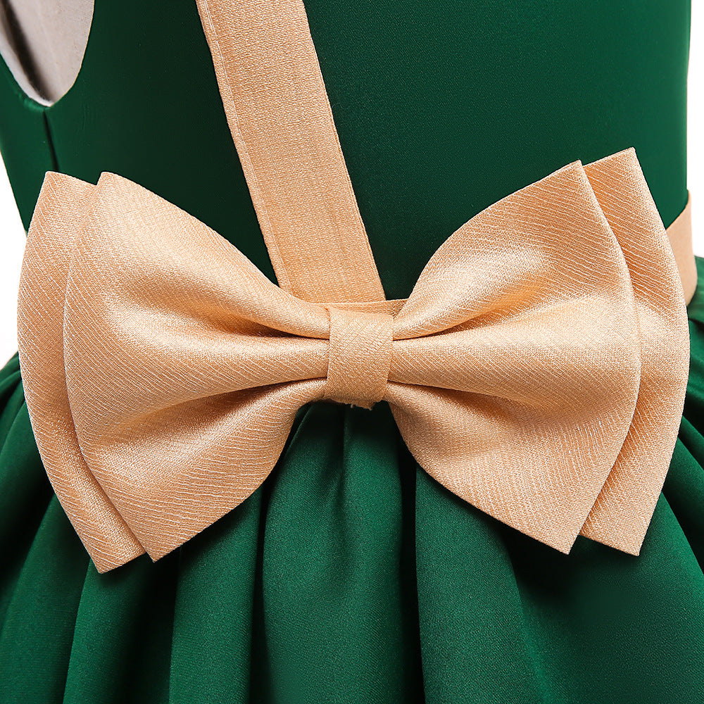 Cute Puffy Ball Gown Dress for Girls - Tea Length Satin Party Dress with Bowknot & Ruffles