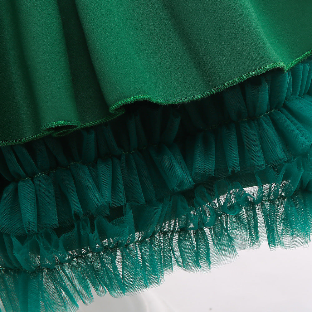 Cute Puffy Ball Gown Dress for Girls - Tea Length Satin Party Dress with Bowknot & Ruffles