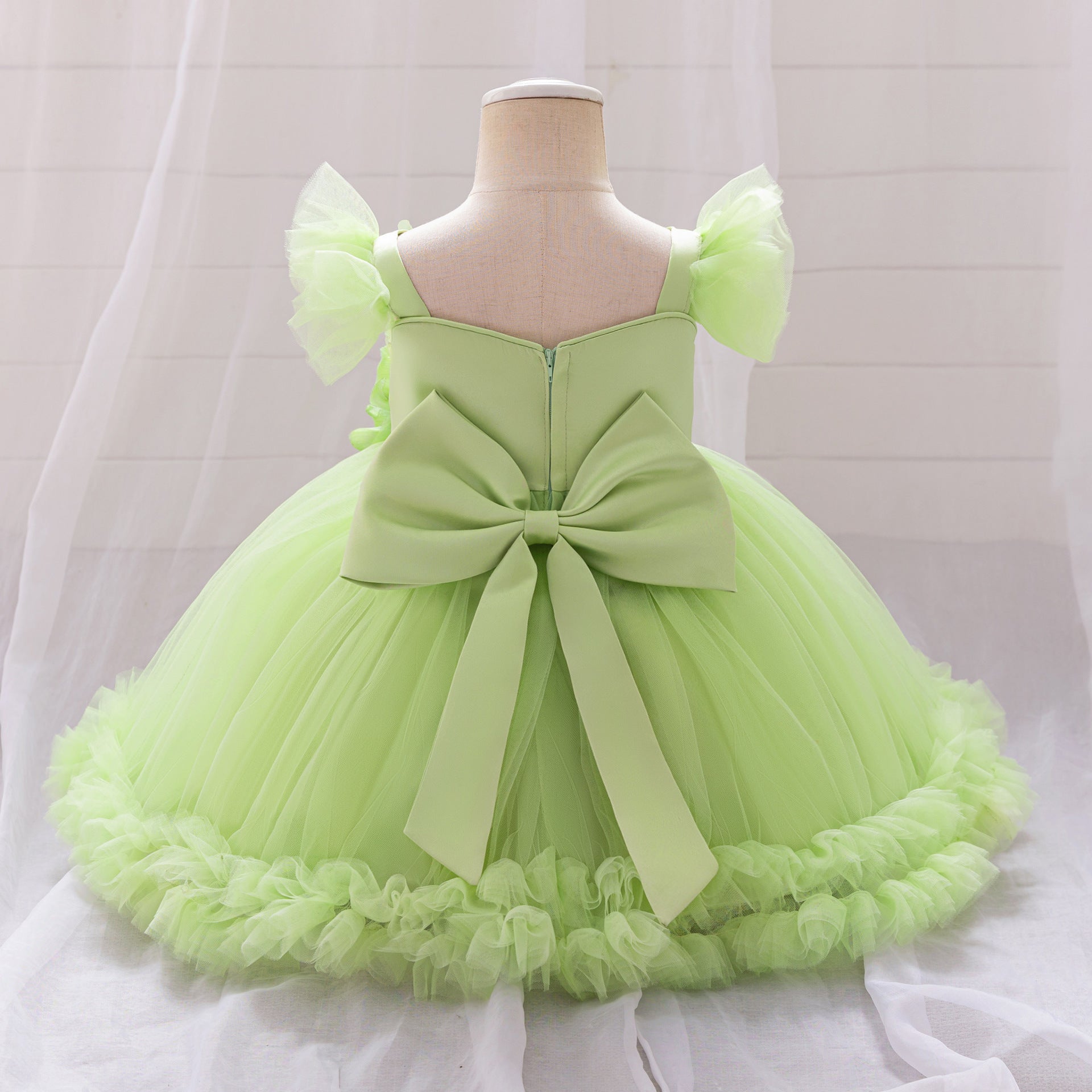 Puffy Ball Gown Dress for Girls with Sequins, Flowers & Bowknot | Cute Tea-Length Party Princess Dress