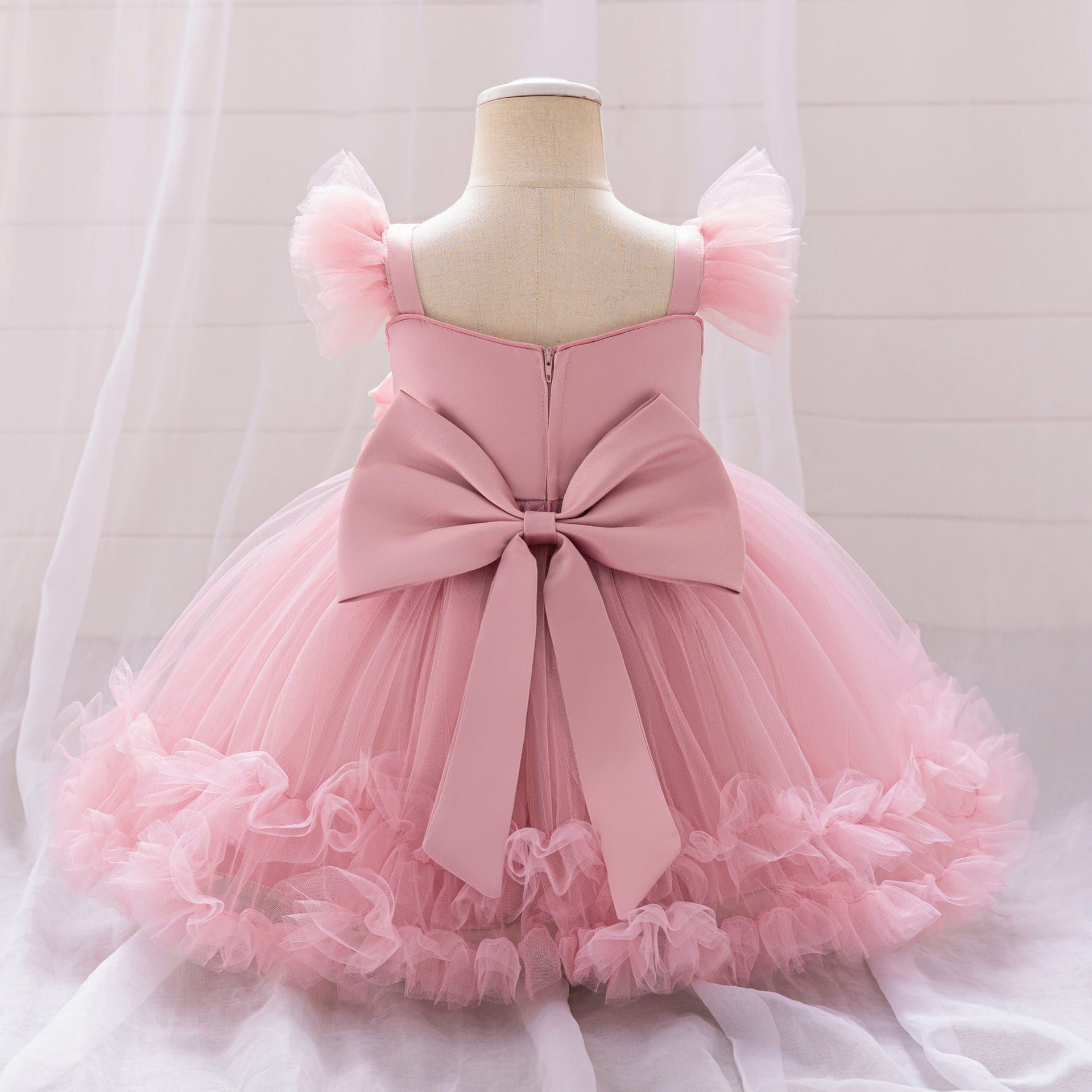 Puffy Ball Gown Dress for Girls with Sequins, Flowers & Bowknot | Cute Tea-Length Party Princess Dress