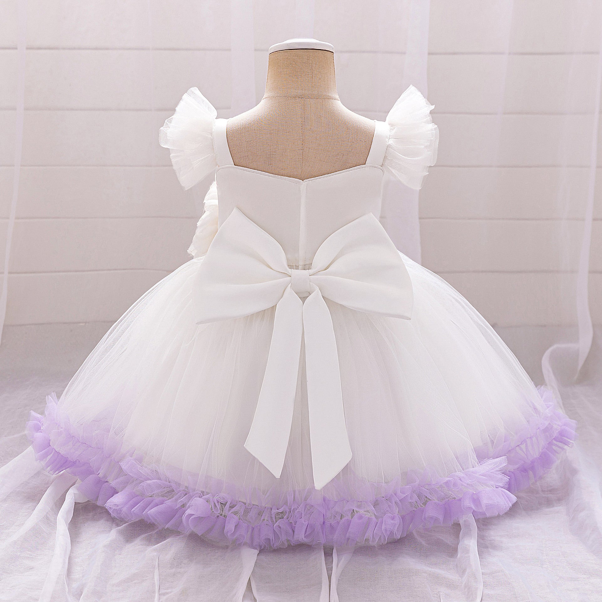 Puffy Ball Gown Dress for Girls with Sequins, Flowers & Bowknot | Cute Tea-Length Party Princess Dress
