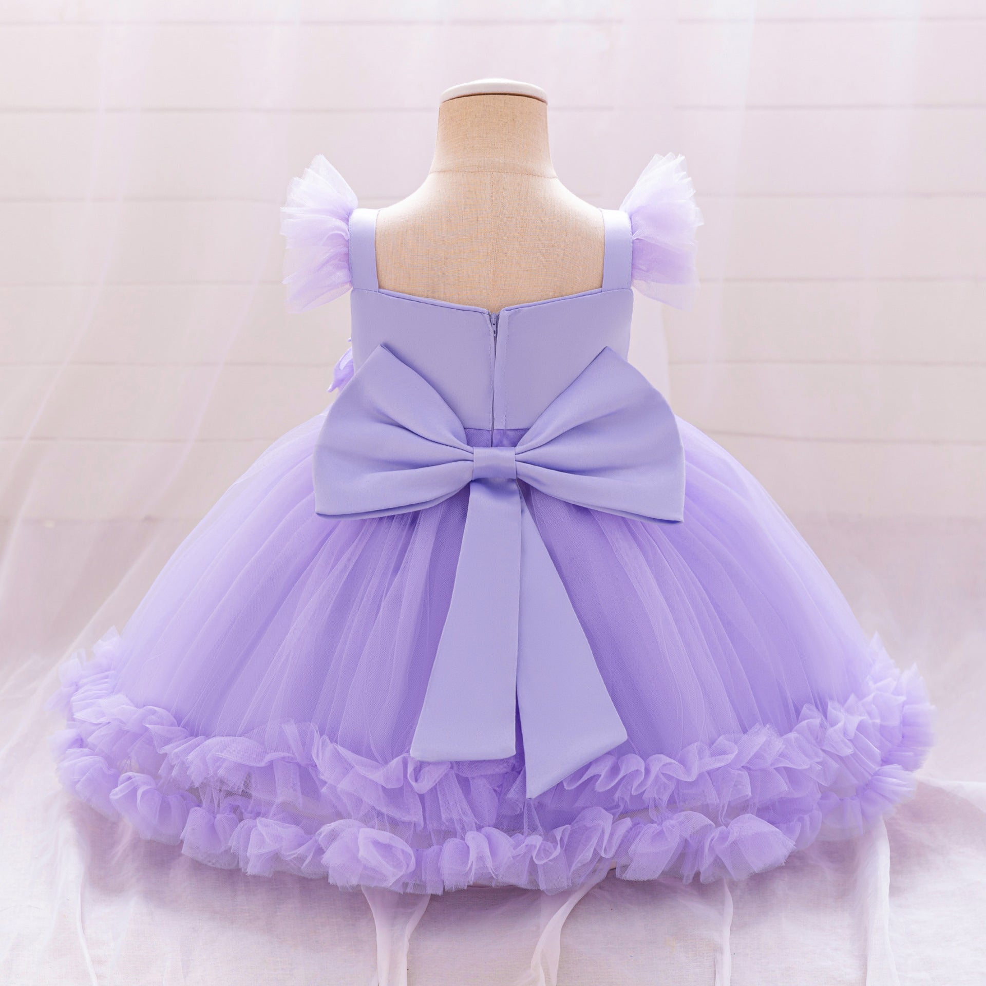 Puffy Ball Gown Dress for Girls with Sequins, Flowers & Bowknot | Cute Tea-Length Party Princess Dress
