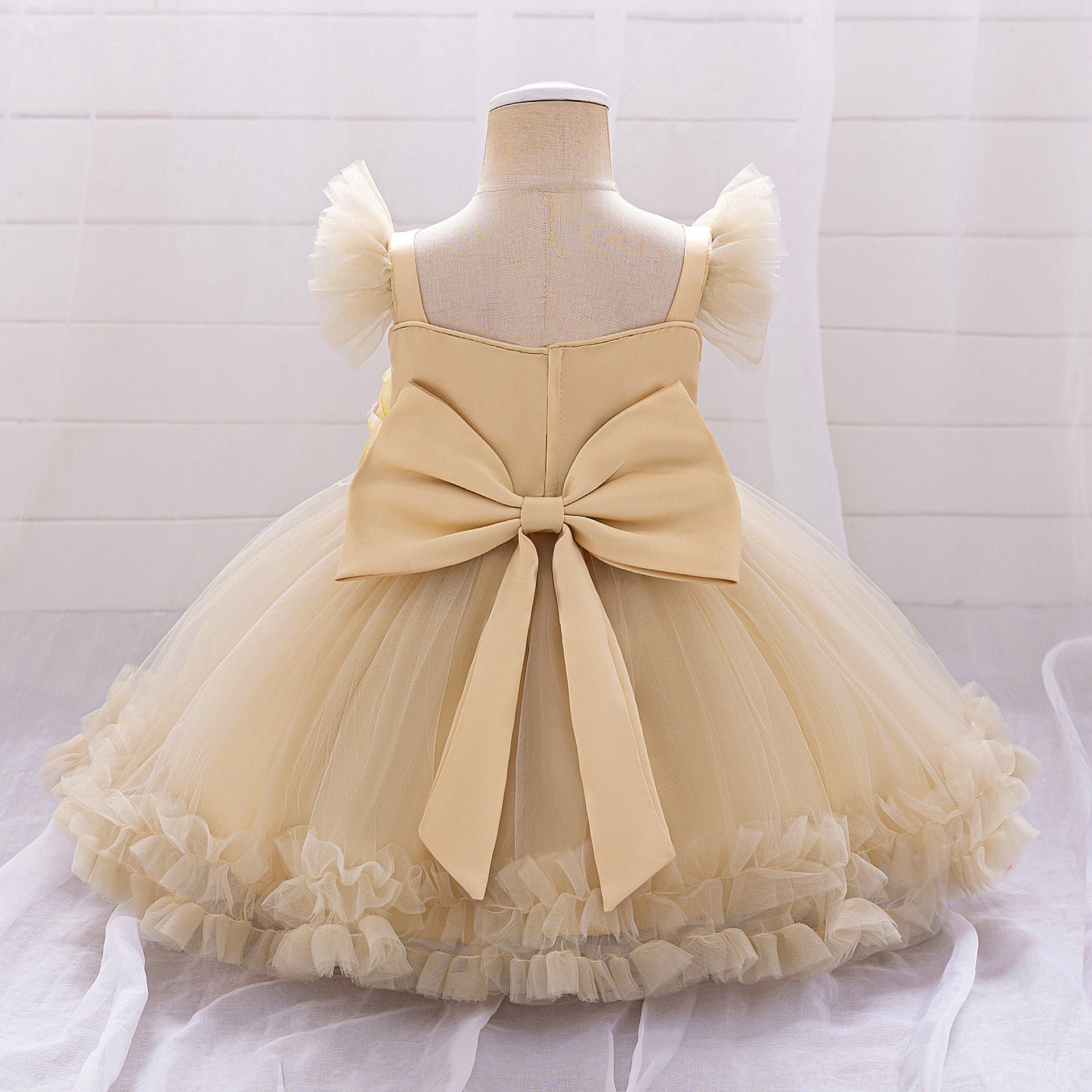 Puffy Ball Gown Dress for Girls with Sequins, Flowers & Bowknot | Cute Tea-Length Party Princess Dress