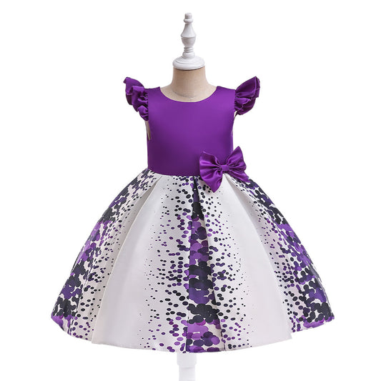 Girls' Puffy Floral Satin Ball Gown Dress – Cute Princess Tea-Length Outfit for Parties
