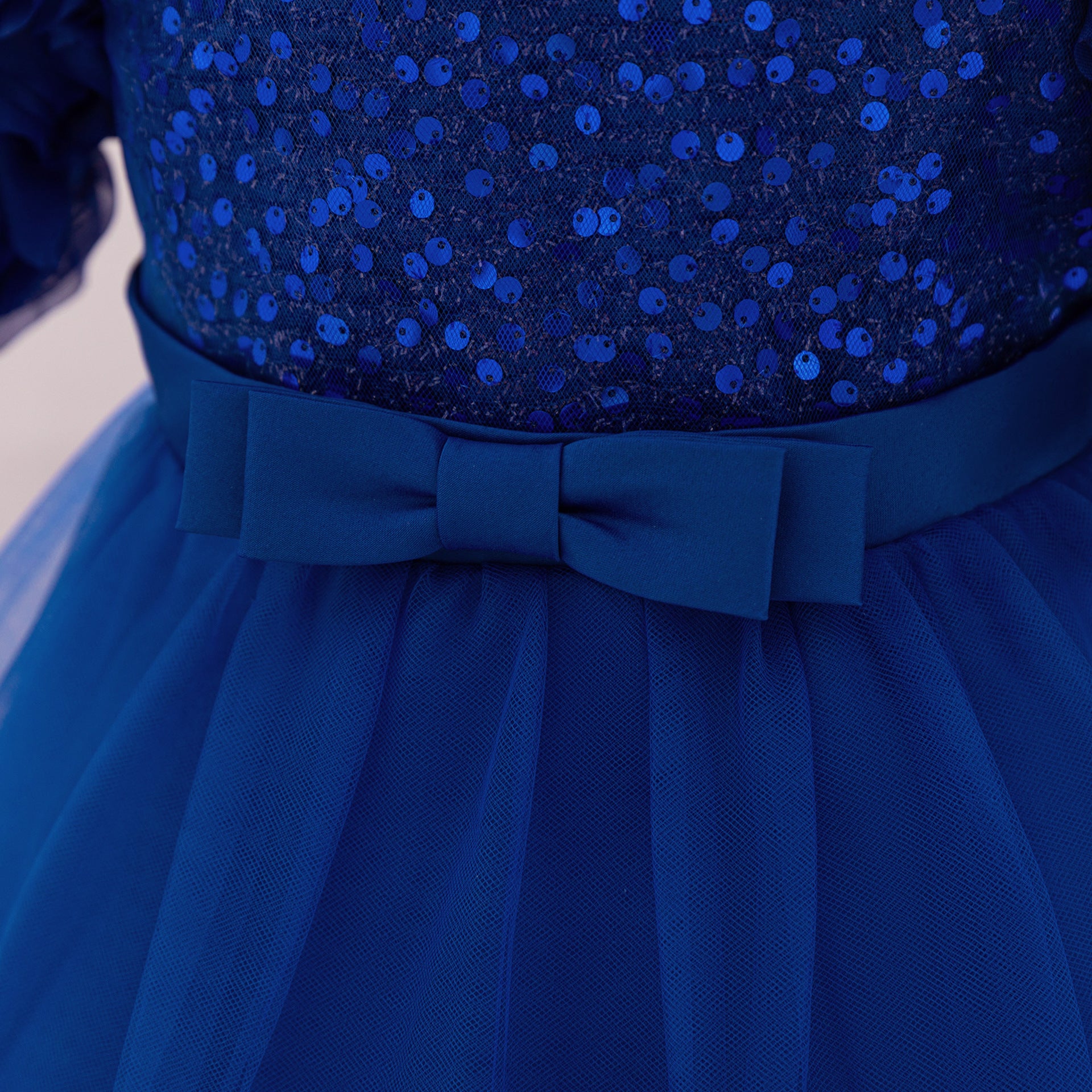Puffy Off-Shoulder Sequin Ball Gown for Girls – Tea Length Bowknot Flower Dress