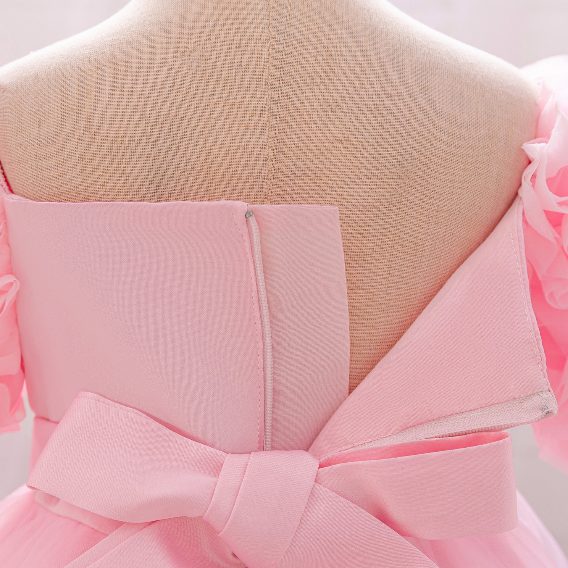 Puffy Off-Shoulder Sequin Ball Gown for Girls – Tea Length Bowknot Flower Dress