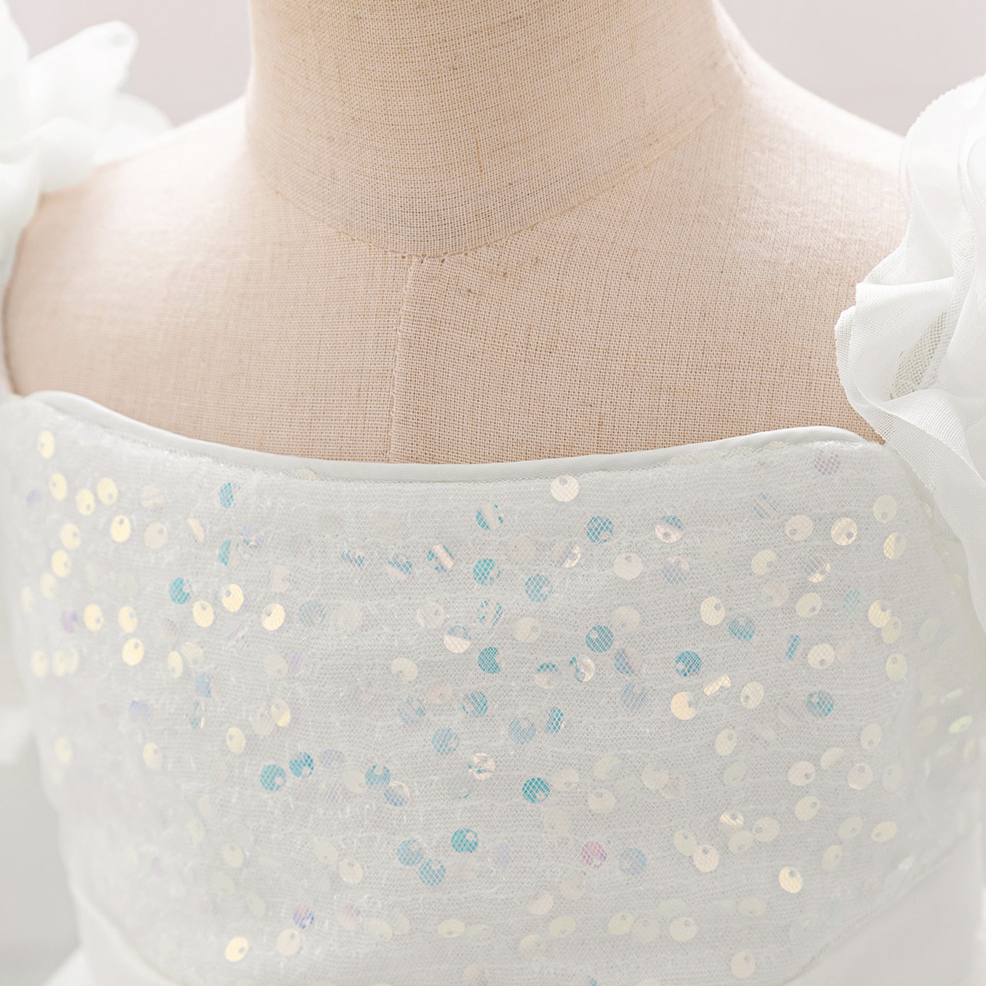 Puffy Off-Shoulder Sequin Ball Gown for Girls – Tea Length Bowknot Flower Dress