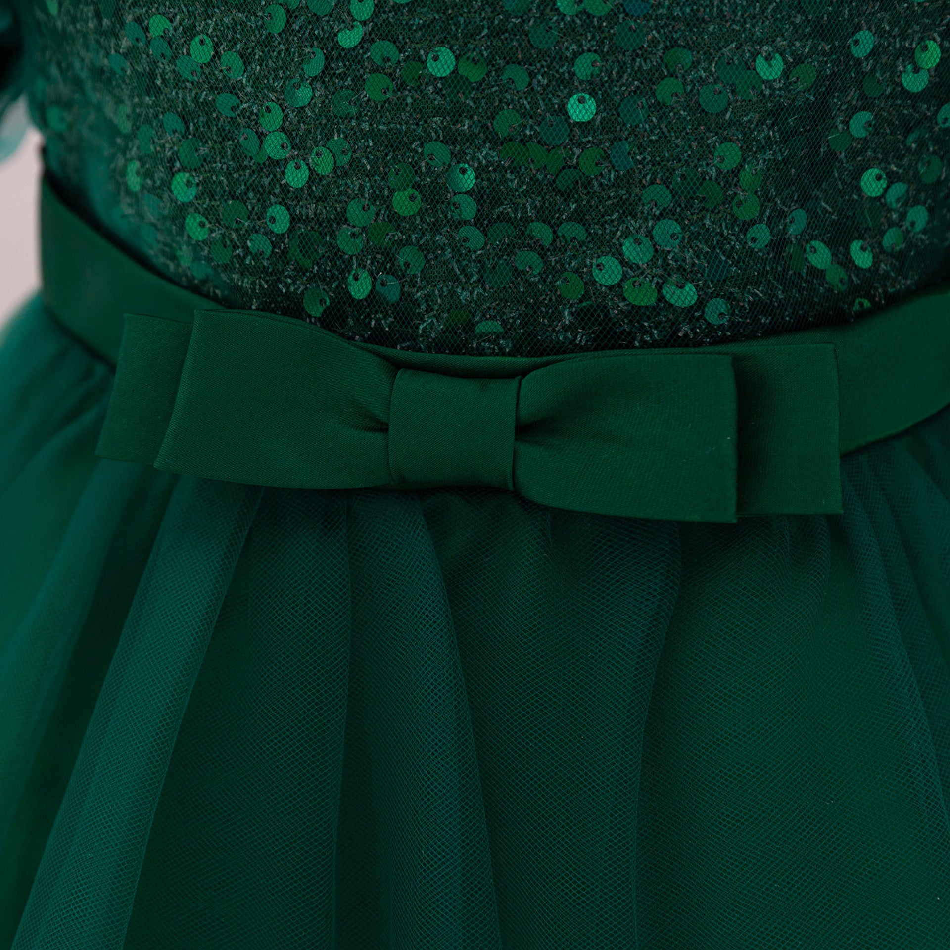 Puffy Off-Shoulder Sequin Ball Gown for Girls – Tea Length Bowknot Flower Dress