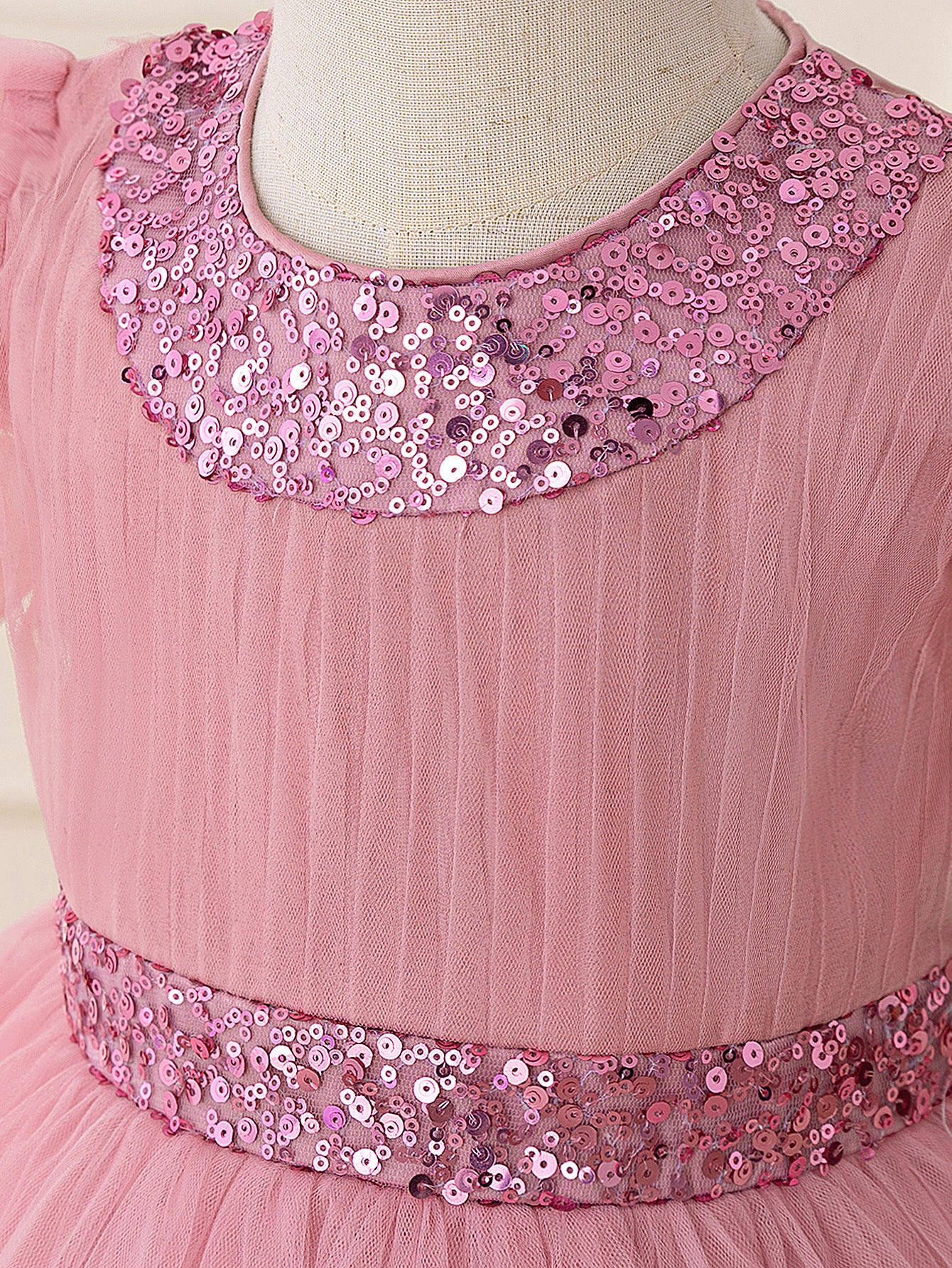 Puffy Princess Dress for Girls – Tulle Ball Gown with Applique & Sequins | Tea Length