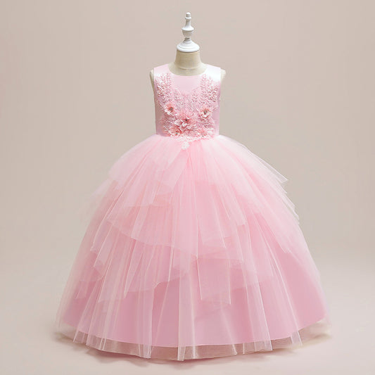 Puffy Tulle Ball Gown Maxi Dress for Girls with Applique & Sequins - Cute Princess Party Dress