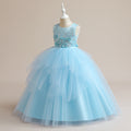 Girls' Puffy Tulle Ball Gown Maxi Dress with Applique & Sequins