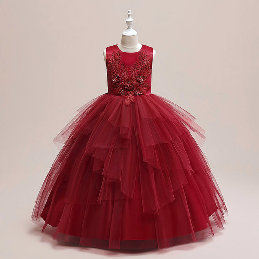 Puffy Tulle Ball Gown Maxi Dress for Girls with Applique & Sequins - Cute Princess Party Dress