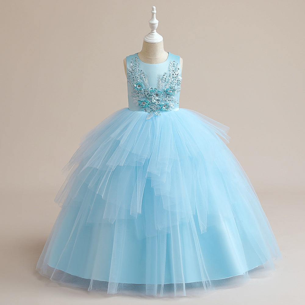 Puffy Tulle Ball Gown Maxi Dress for Girls with Applique & Sequins - Cute Princess Party Dress