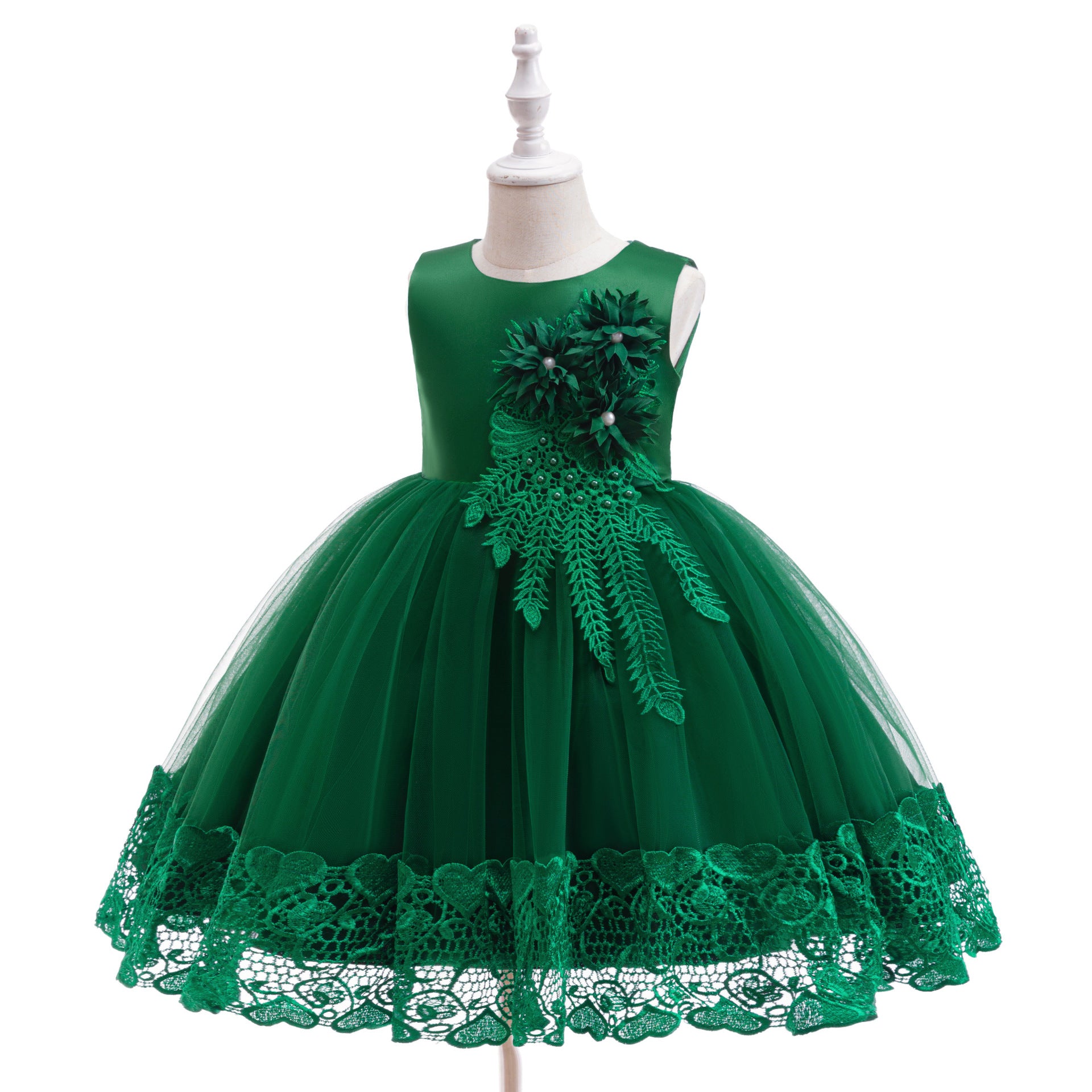 Puffy Tulle Flower Girl Dress with Lace Applique – Cute Ball Gown for Parties & Weddings