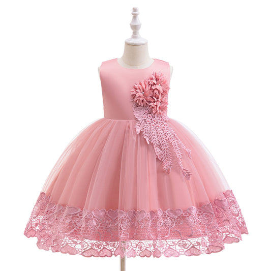 Puffy Tulle Flower Girl Dress with Lace Applique – Cute Ball Gown for Parties & Weddings