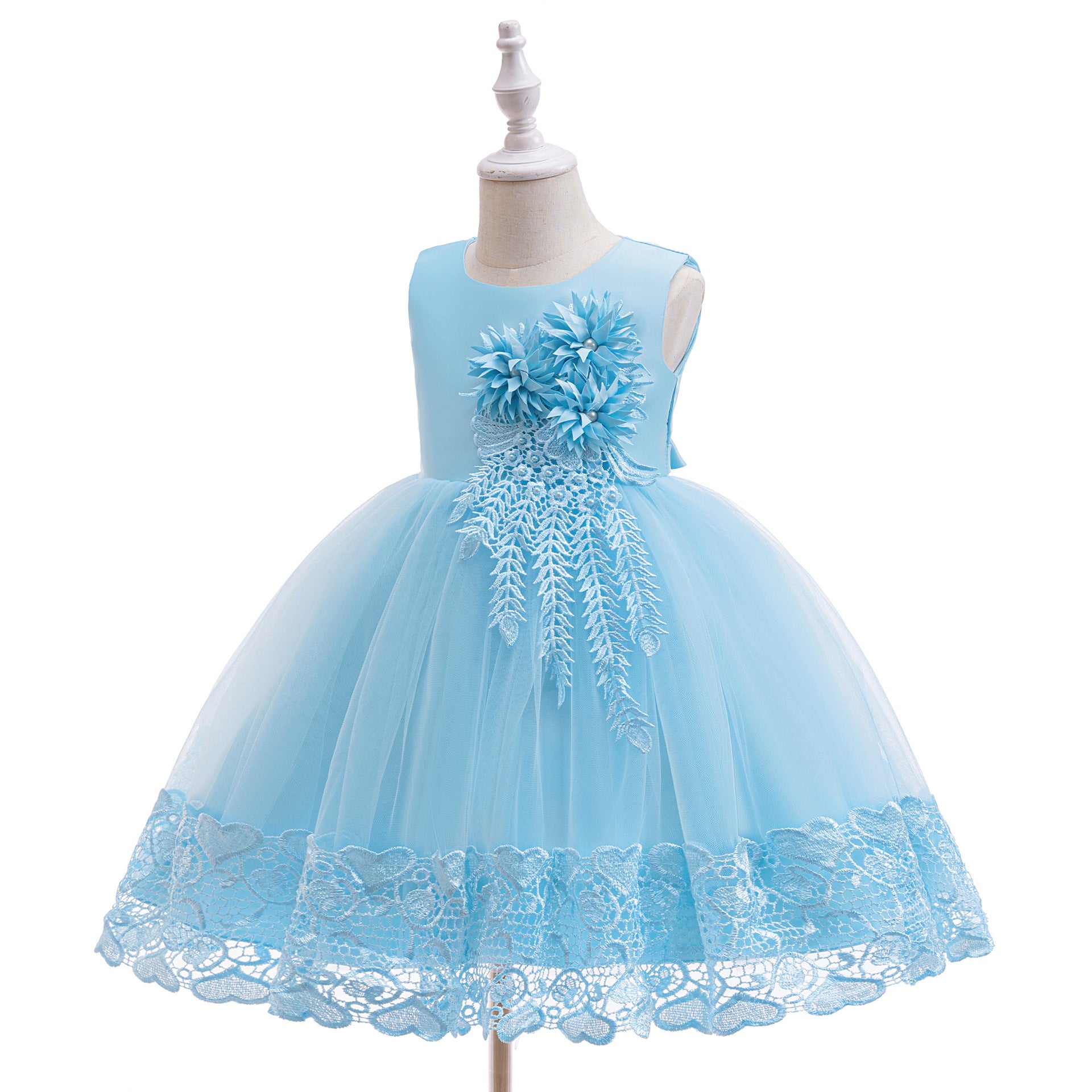 Puffy Tulle Flower Girl Dress with Lace Applique – Cute Ball Gown for Parties & Weddings