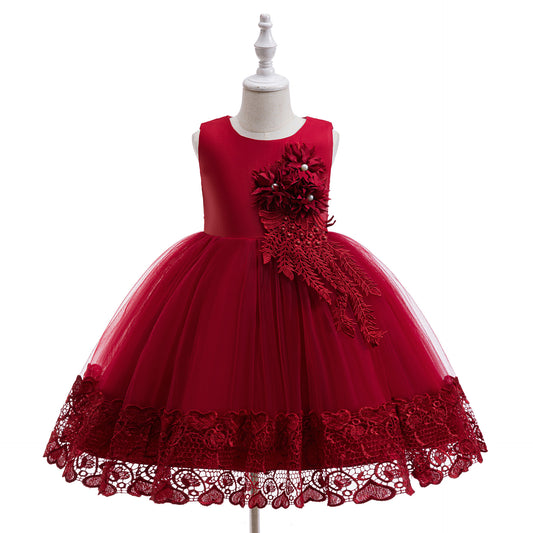 Puffy Tulle Flower Girl Dress with Lace Applique – Cute Ball Gown for Parties & Weddings
