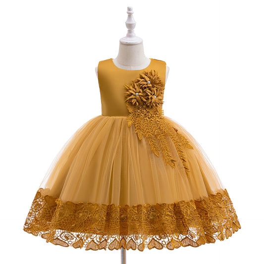 Puffy Tulle Flower Girl Dress with Lace Applique – Cute Ball Gown for Parties & Weddings