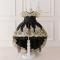 Girls Satin High-Low Ball Gown Dress with Lace and Bow