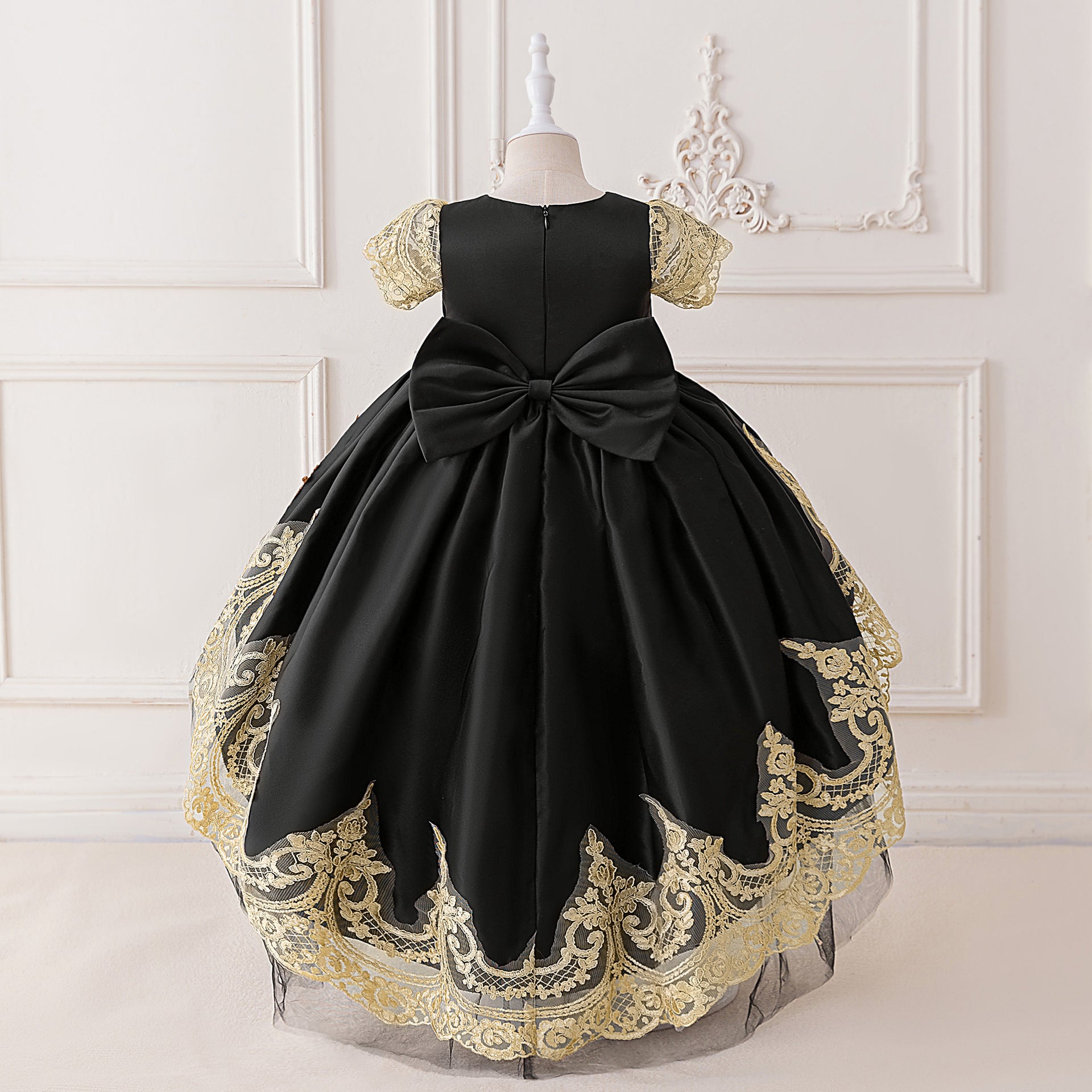 Adorable High-Low Satin Ball Gown for Girls with Lace & Bow – Party, Wedding, Festival Dress