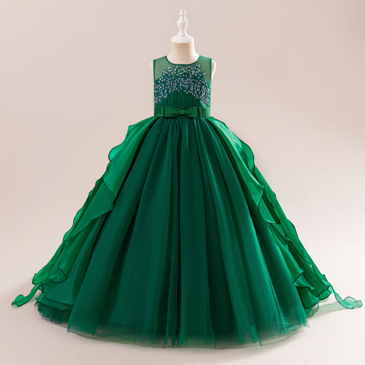 Girls A-line Sequin Embroidered Tulle Maxi Dress – Party & Formal Wear