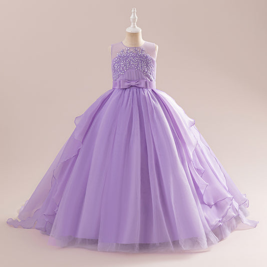 Girls A-line Sequin Embroidered Tulle Maxi Dress – Party & Formal Wear