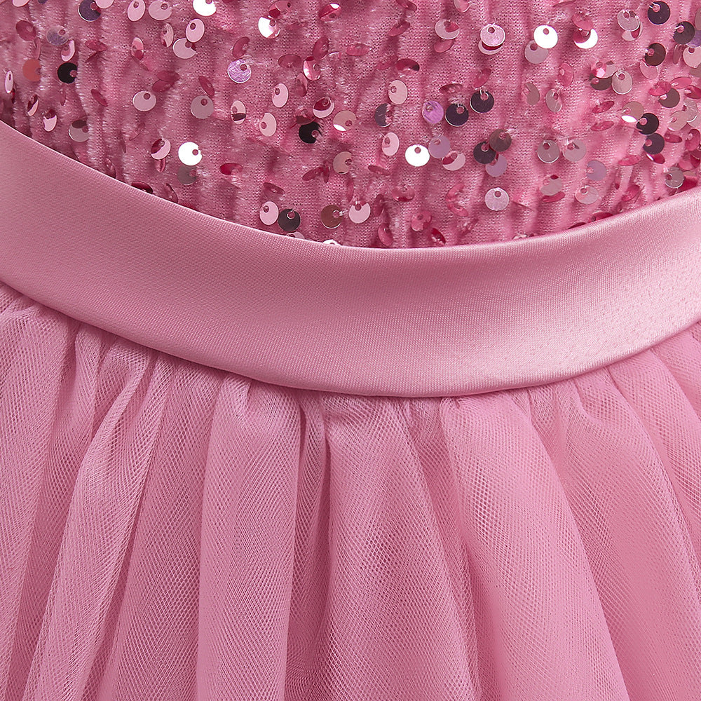 Sequin Puffy Princess Dress for Girls with Bowknot – Party & Flower Girl Gown