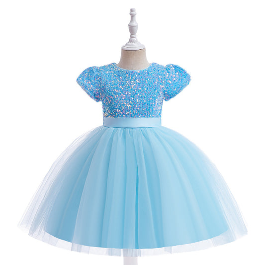 Sequin Puffy Princess Dress for Girls with Bowknot – Party & Flower Girl Gown