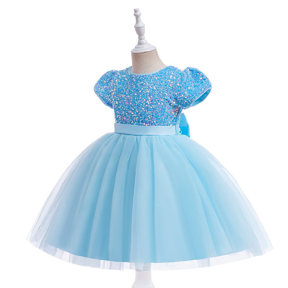 Sequin Puffy Princess Dress for Girls with Bowknot – Party & Flower Girl Gown