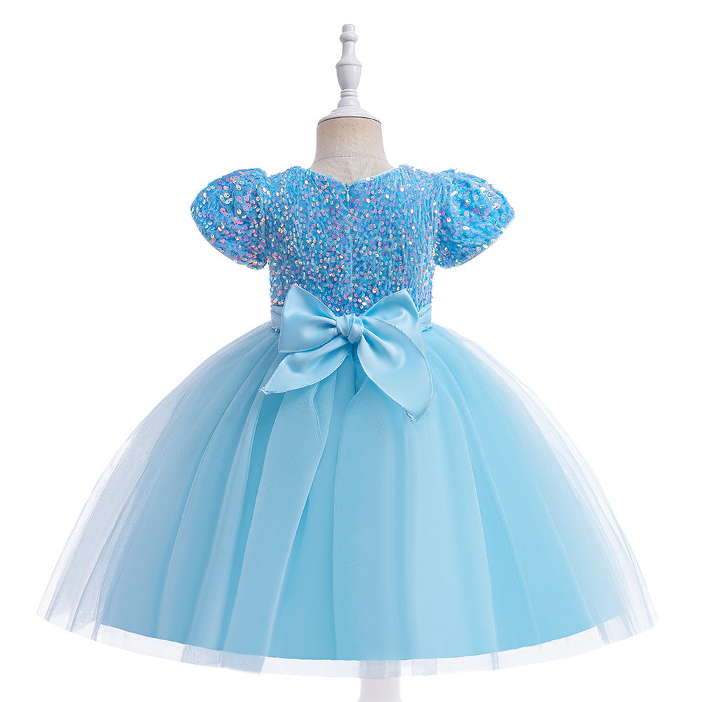 Sequin Puffy Princess Dress for Girls with Bowknot – Party & Flower Girl Gown