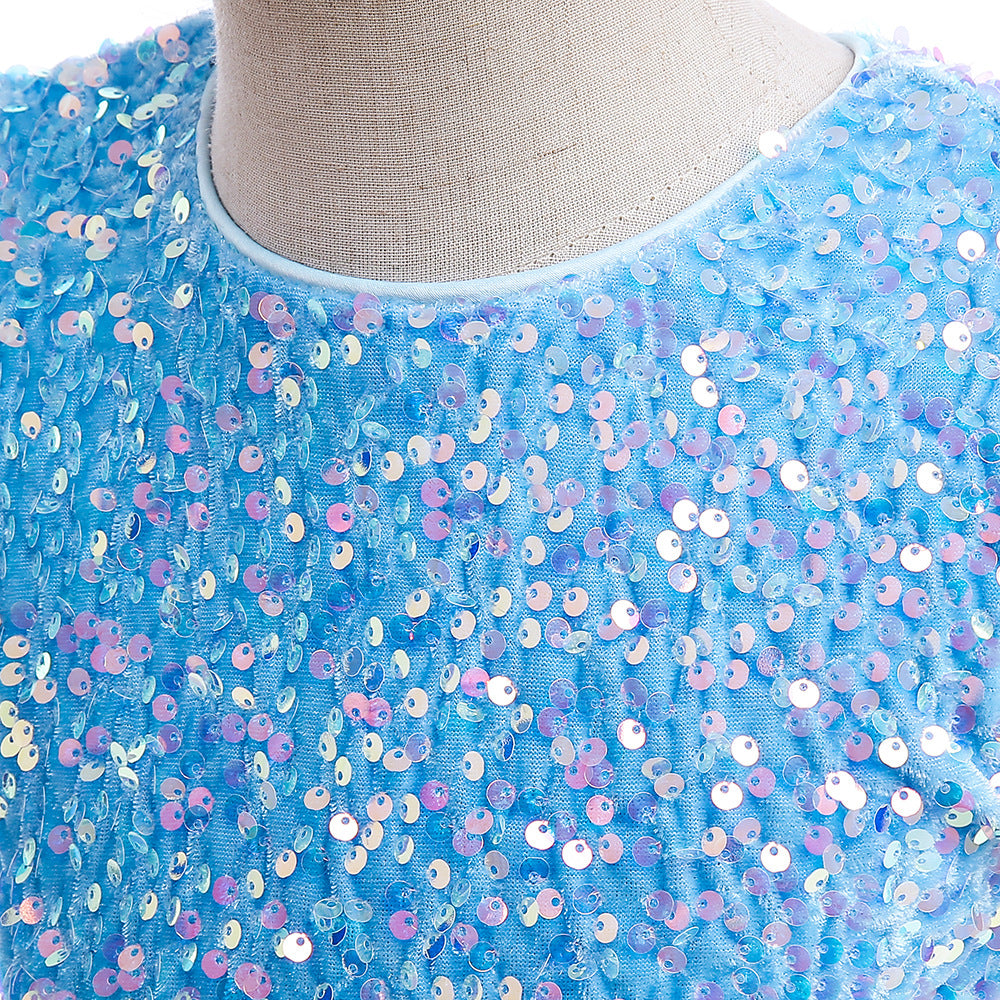 Sequin Puffy Princess Dress for Girls with Bowknot – Party & Flower Girl Gown