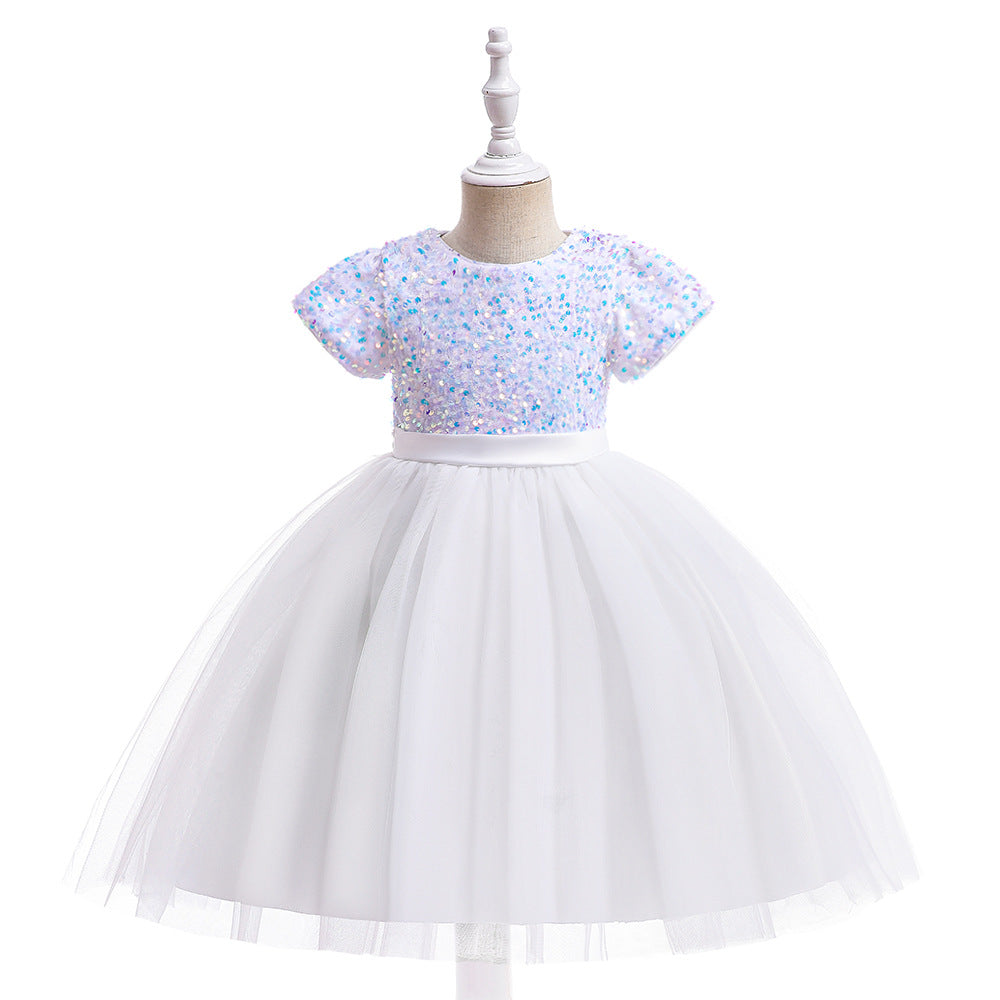 Sequin Puffy Princess Dress for Girls with Bowknot – Party & Flower Girl Gown