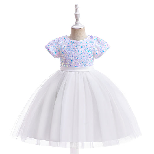 Sequin Puffy Princess Dress for Girls with Bowknot – Party & Flower Girl Gown