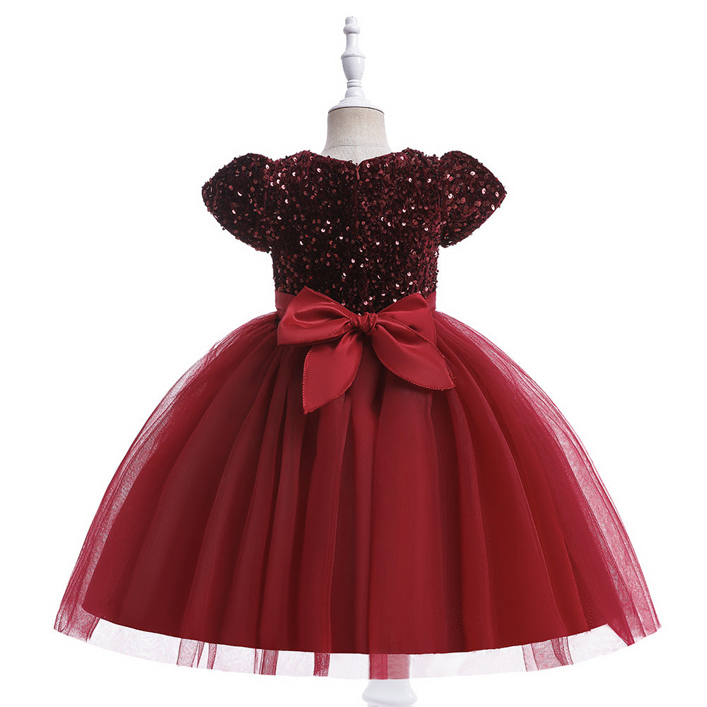 Sequin Puffy Princess Dress for Girls with Bowknot – Party & Flower Girl Gown
