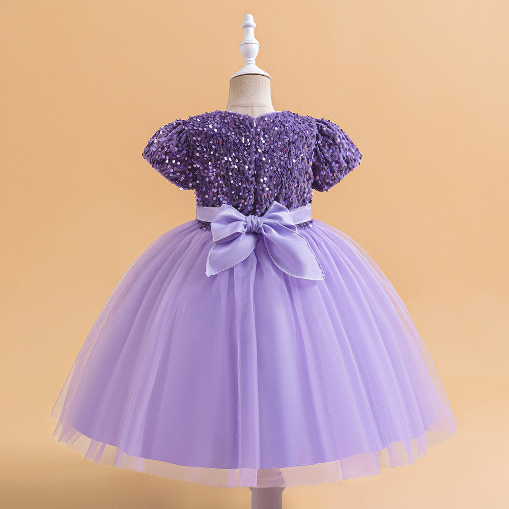 Sequin Puffy Princess Dress for Girls with Bowknot – Party & Flower Girl Gown