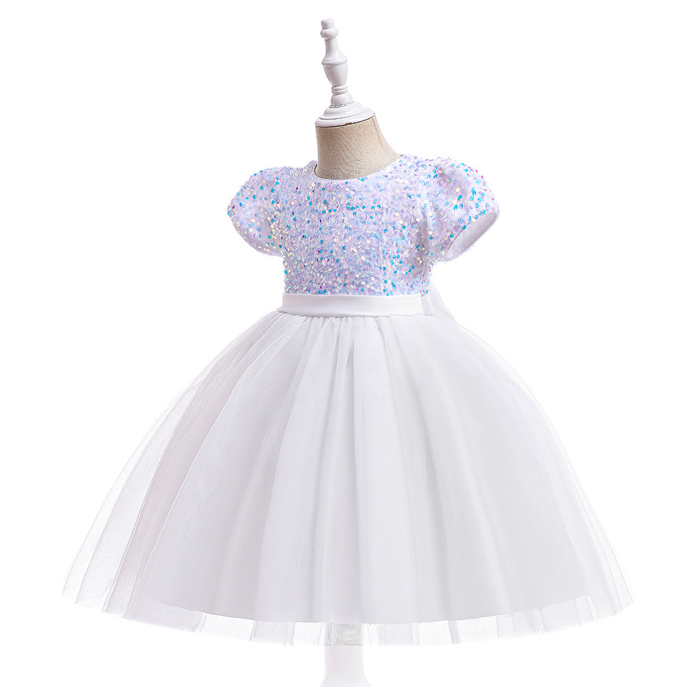 Sequin Puffy Princess Dress for Girls with Bowknot – Party & Flower Girl Gown