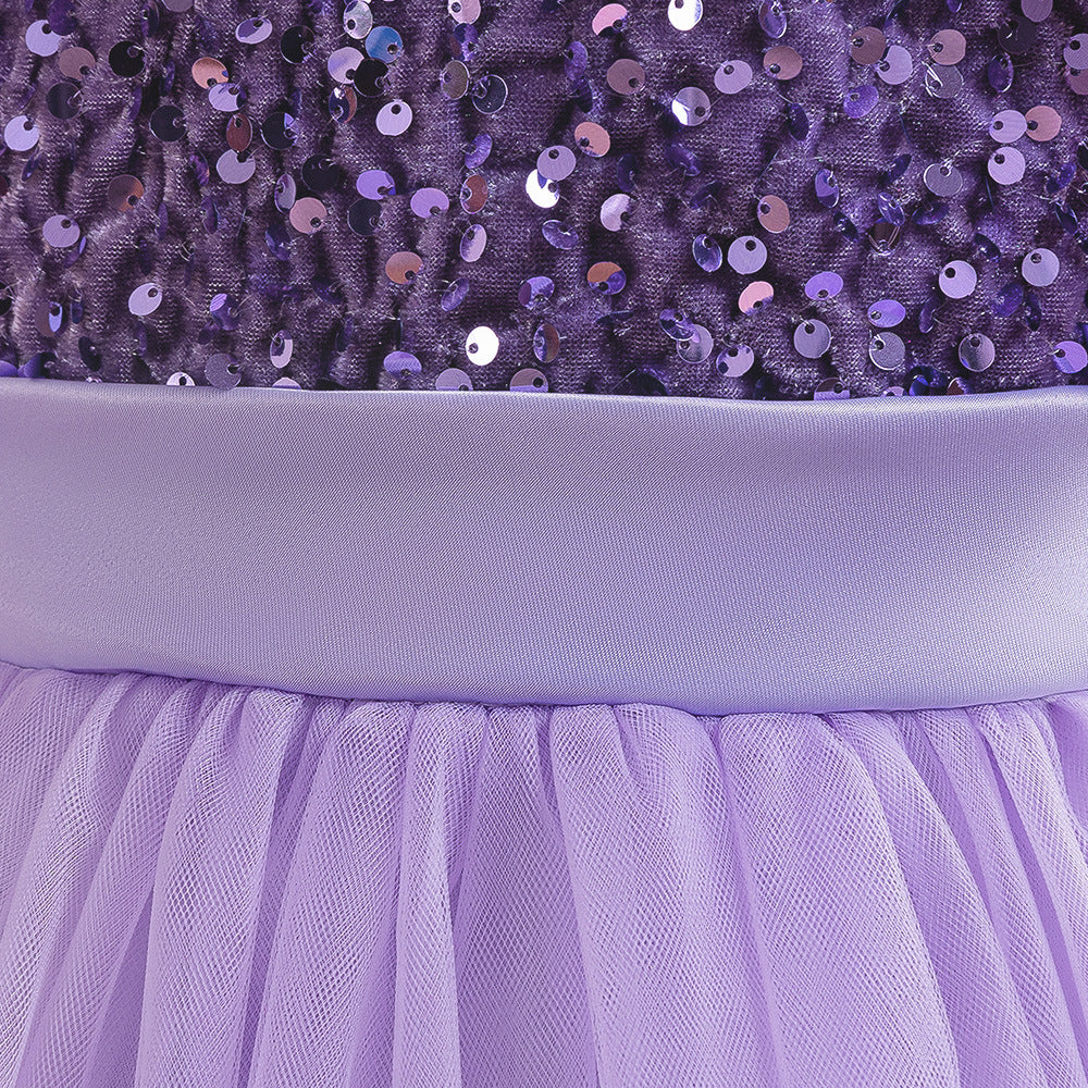 Sequin Puffy Princess Dress for Girls with Bowknot – Party & Flower Girl Gown