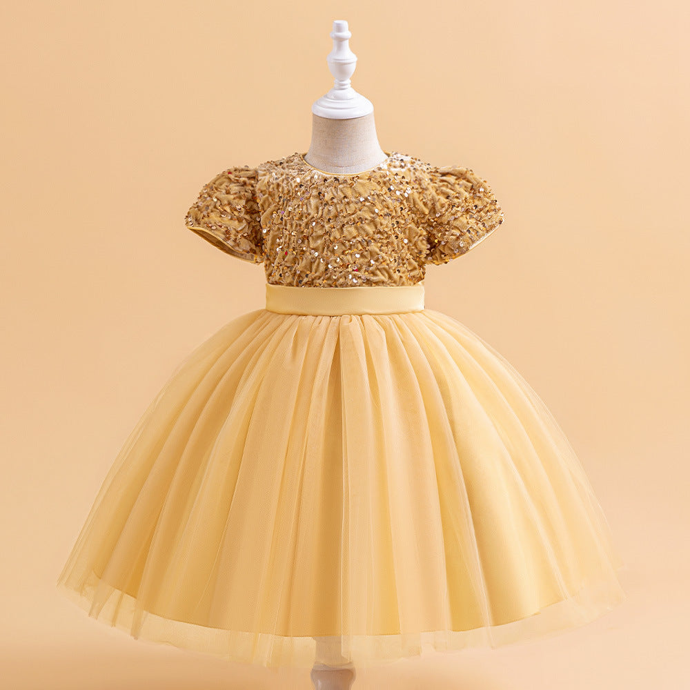 Sequin Puffy Princess Dress for Girls with Bowknot – Party & Flower Girl Gown