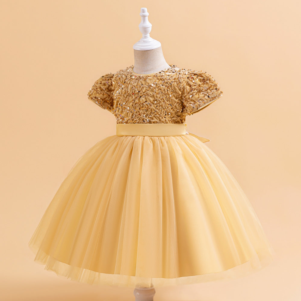Sequin Puffy Princess Dress for Girls with Bowknot – Party & Flower Girl Gown