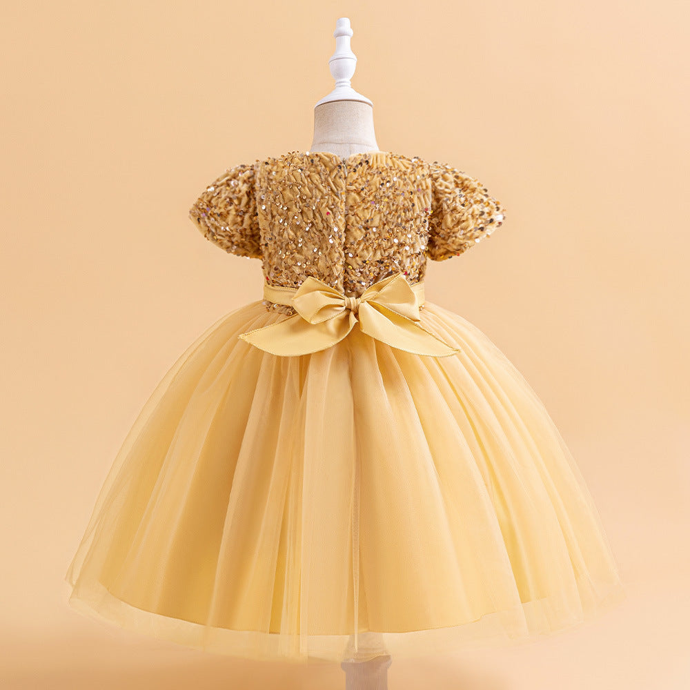 Sequin Puffy Princess Dress for Girls with Bowknot – Party & Flower Girl Gown