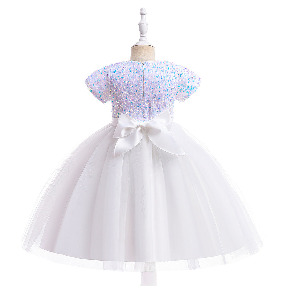 Sequin Puffy Princess Dress for Girls with Bowknot – Party & Flower Girl Gown