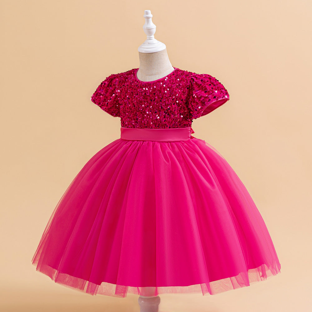 Sequin Puffy Princess Dress for Girls with Bowknot – Party & Flower Girl Gown