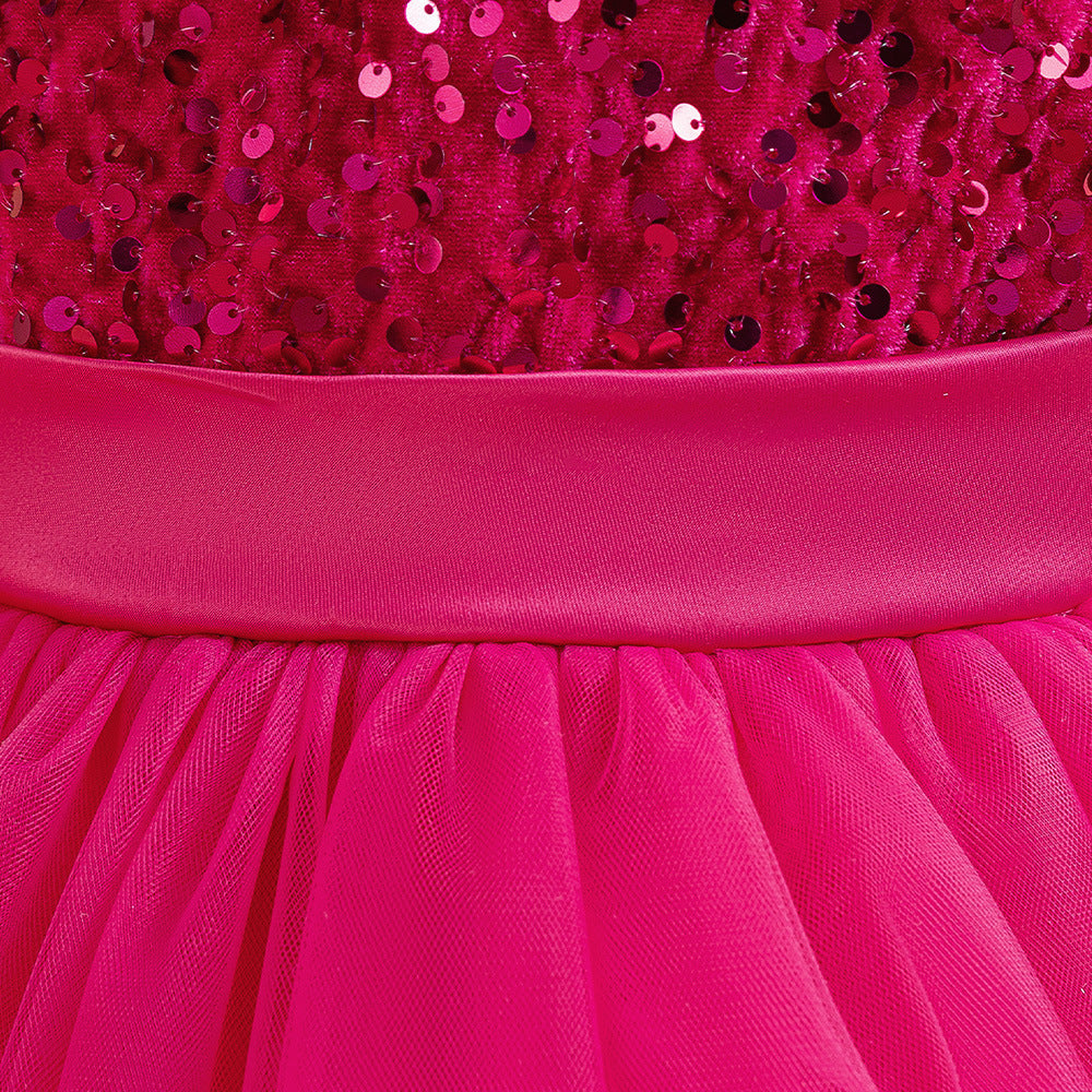 Sequin Puffy Princess Dress for Girls with Bowknot – Party & Flower Girl Gown