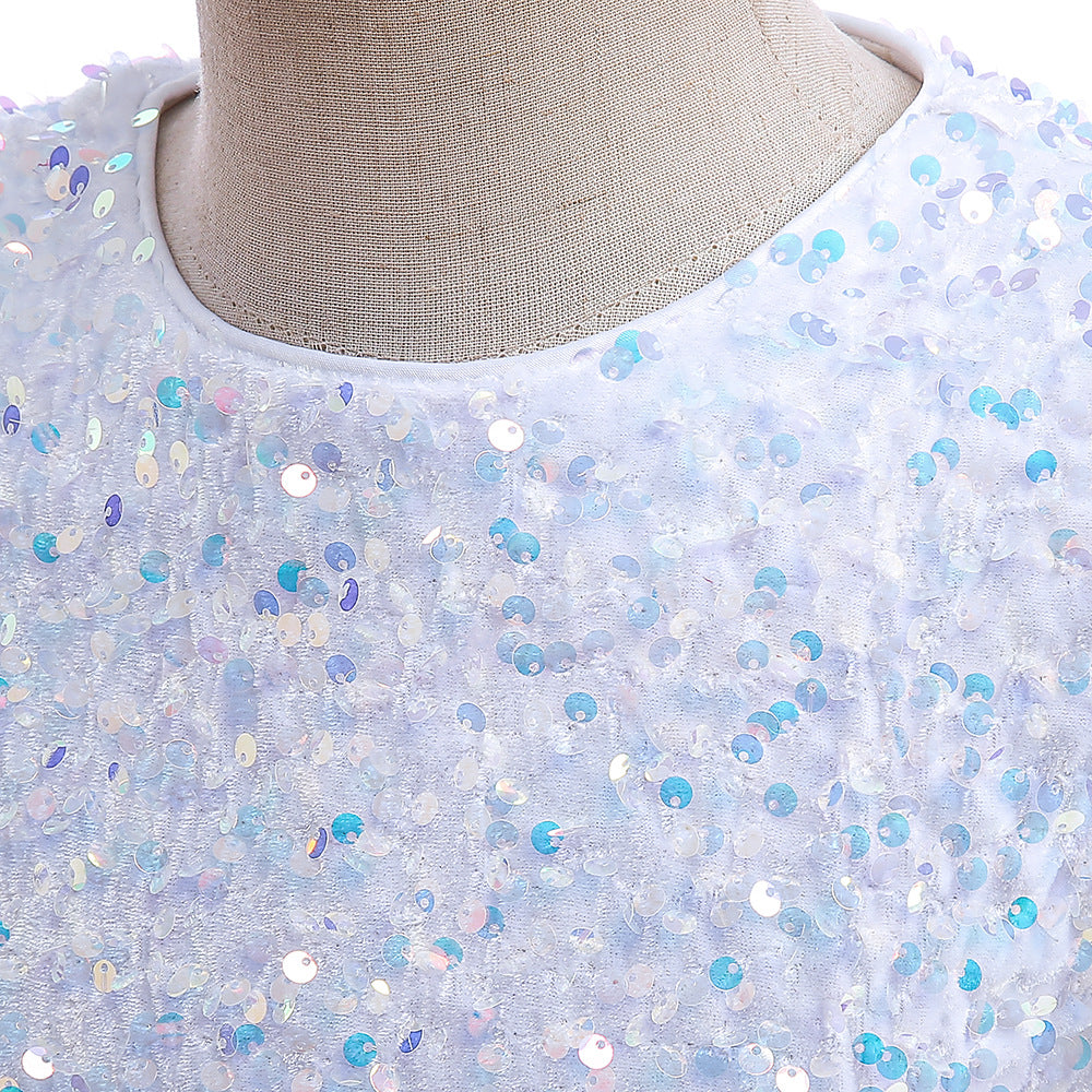 Sequin Puffy Princess Dress for Girls with Bowknot – Party & Flower Girl Gown