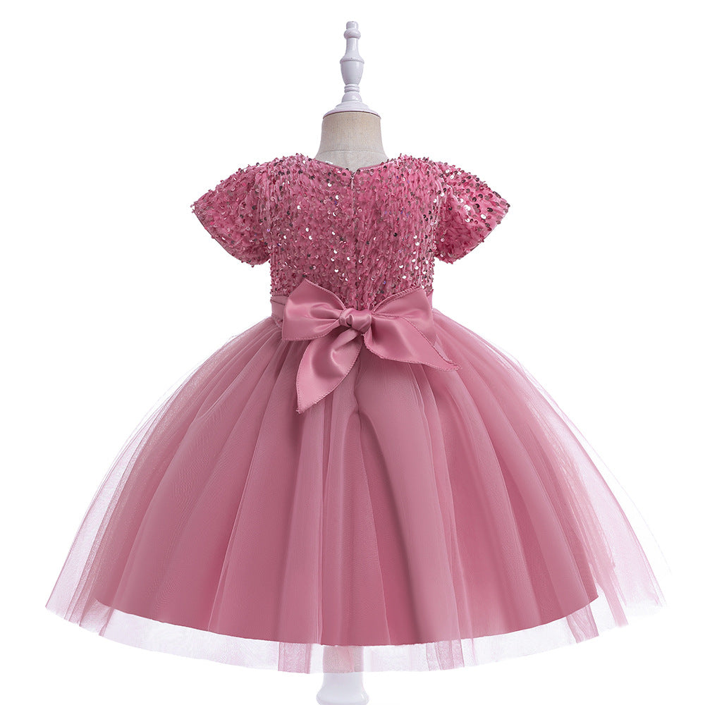 Sequin Puffy Princess Dress for Girls with Bowknot – Party & Flower Girl Gown