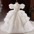 Girls' Sequin Tiered Mesh Illusion A-line Dress with Train