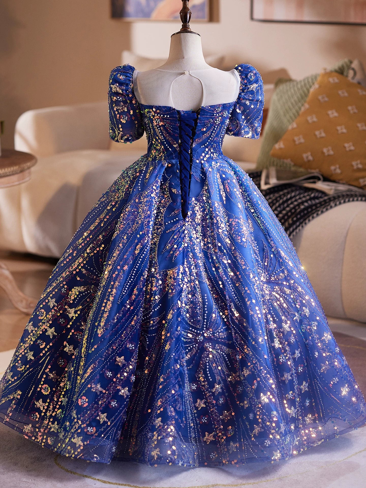 Blue Sparkling Sequin Maxi Princess Dress for Girls 3-12 Years | Party & Flower Girl Gown