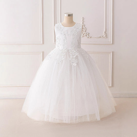 Girls Maxi A-Line Lace Tulle Dress – Princess Sequin Flower Girl Gown
